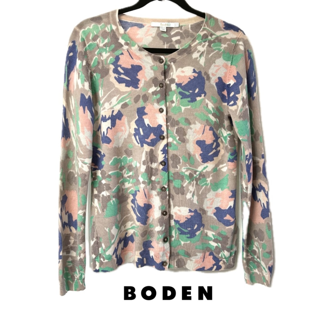 Like New Boden Floral Cardigan 100% 3-Season Wool Size 10